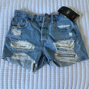 Levi’s high waisted distressed high rise 501 shorts